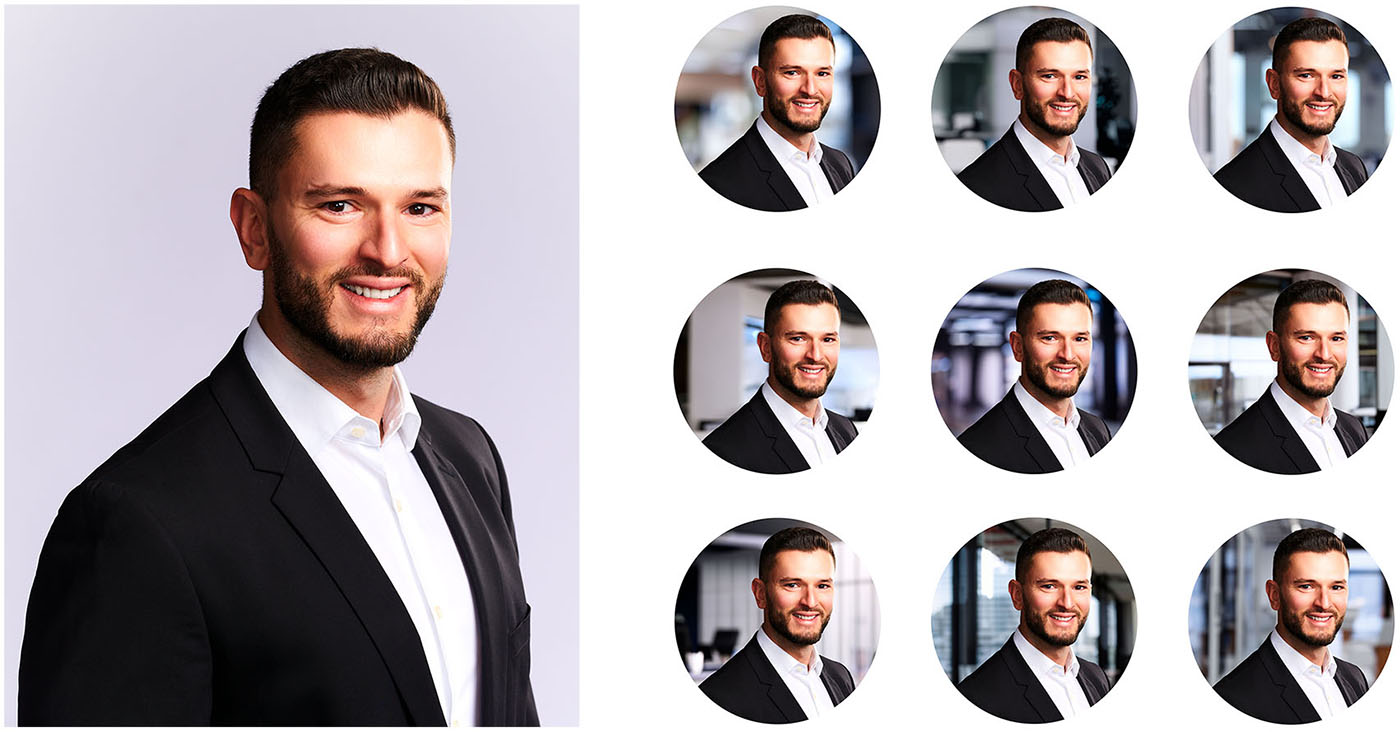 AI corporate business headshot layout