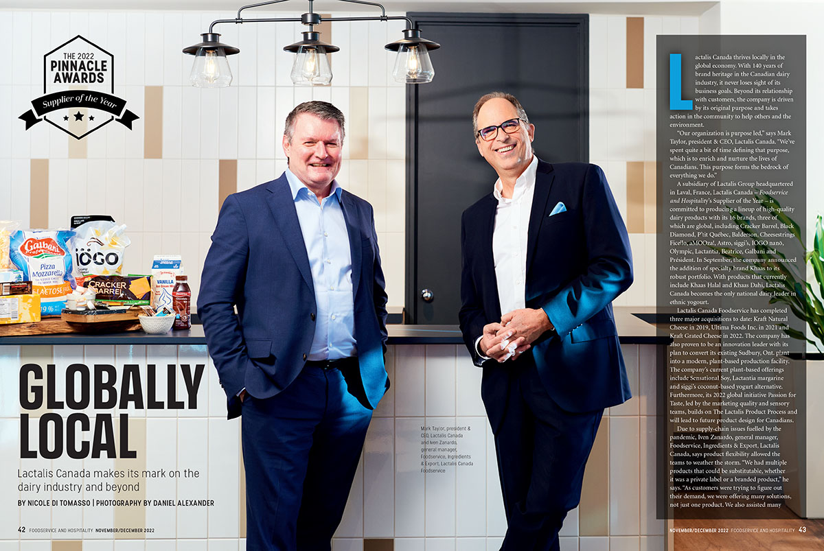 Editorial portrait of two smiling corporate business executives for Foodservice and Hospitality Magazine