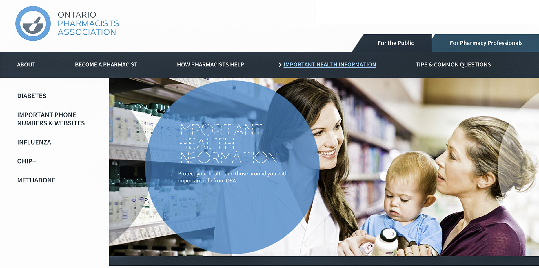 Website banner layout of pharmacist for Ontario Pharmacists Association health and wellness campaign