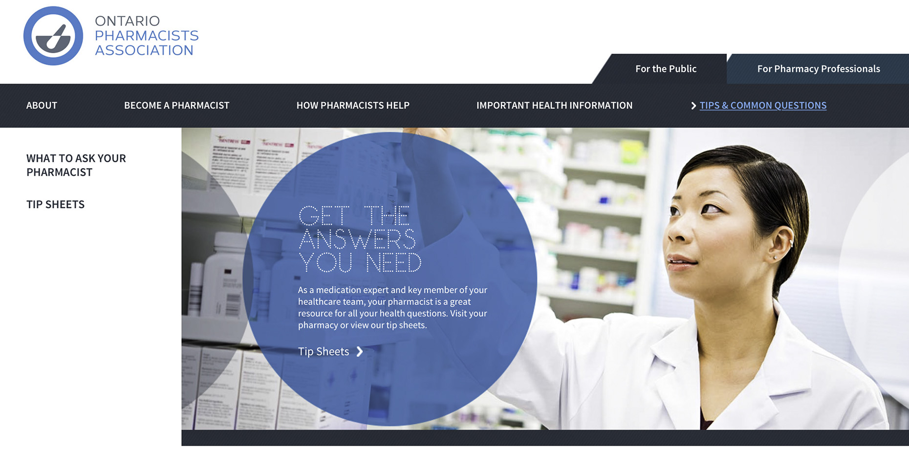Website banner layout of pharmacist for Ontario Pharmacists Association health and wellness campaign
