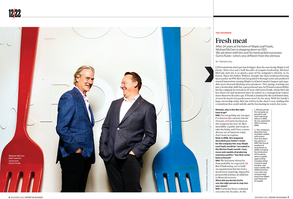 Editorial photograph of two laughing Toronto corporate executive for Report on Business Magazine