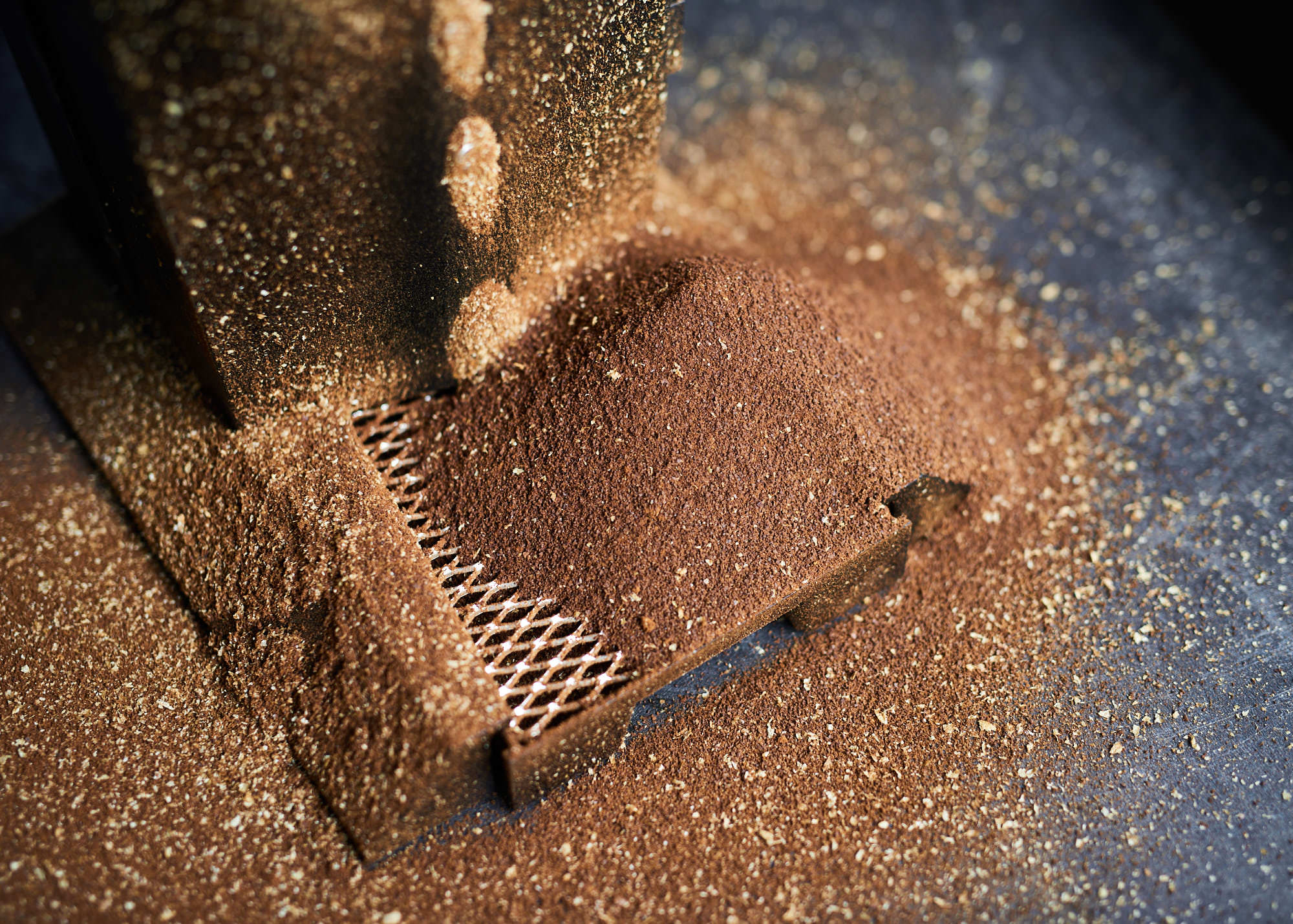 Close-up detail of coffee company raw ground coffee